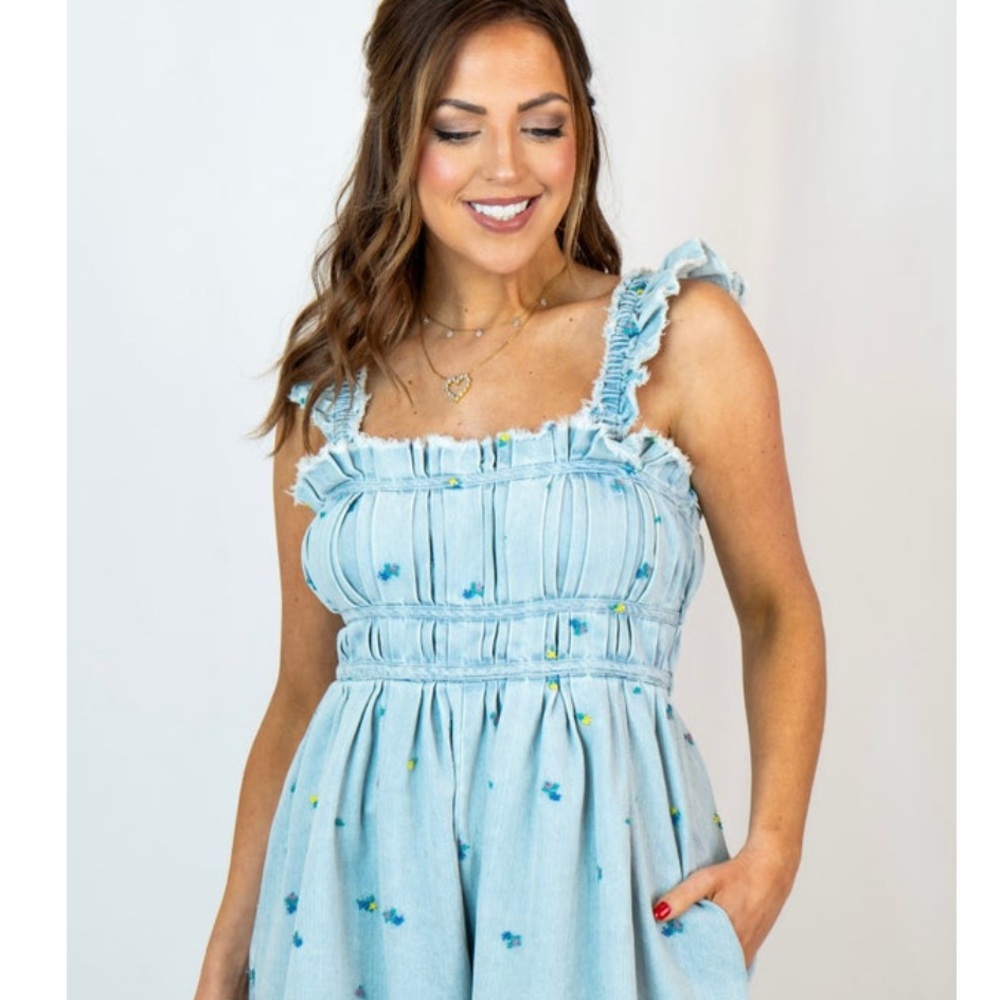 Peach Love California Light Blue Floral Jumpsuit